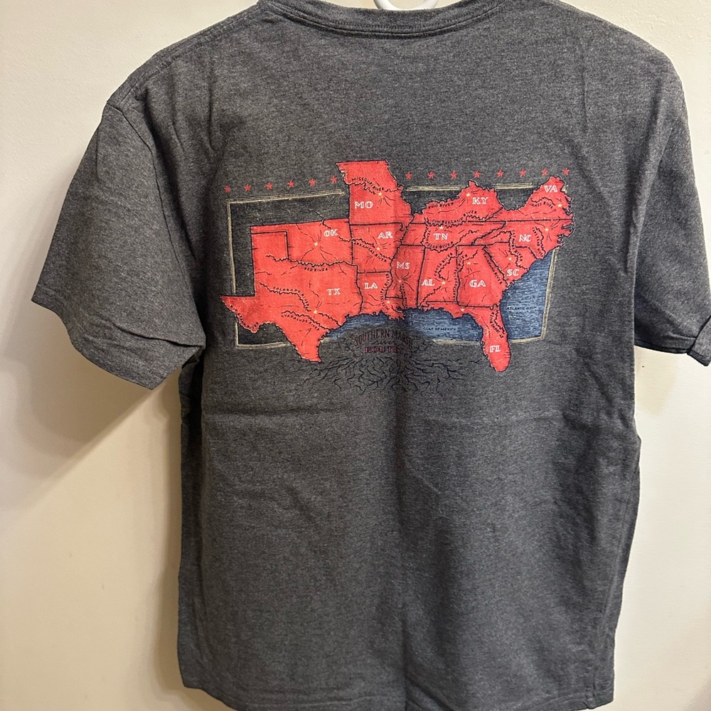 Southern Marsh Charcoal Tee with Map of the South